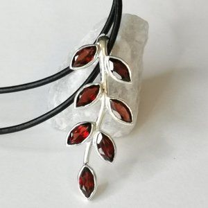sterling silver garnet branch pendant necklace